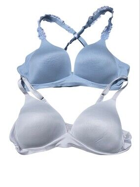 36C Aerie Wireless Bra Bundle | Light Blue & White Seamless Comfort Bras